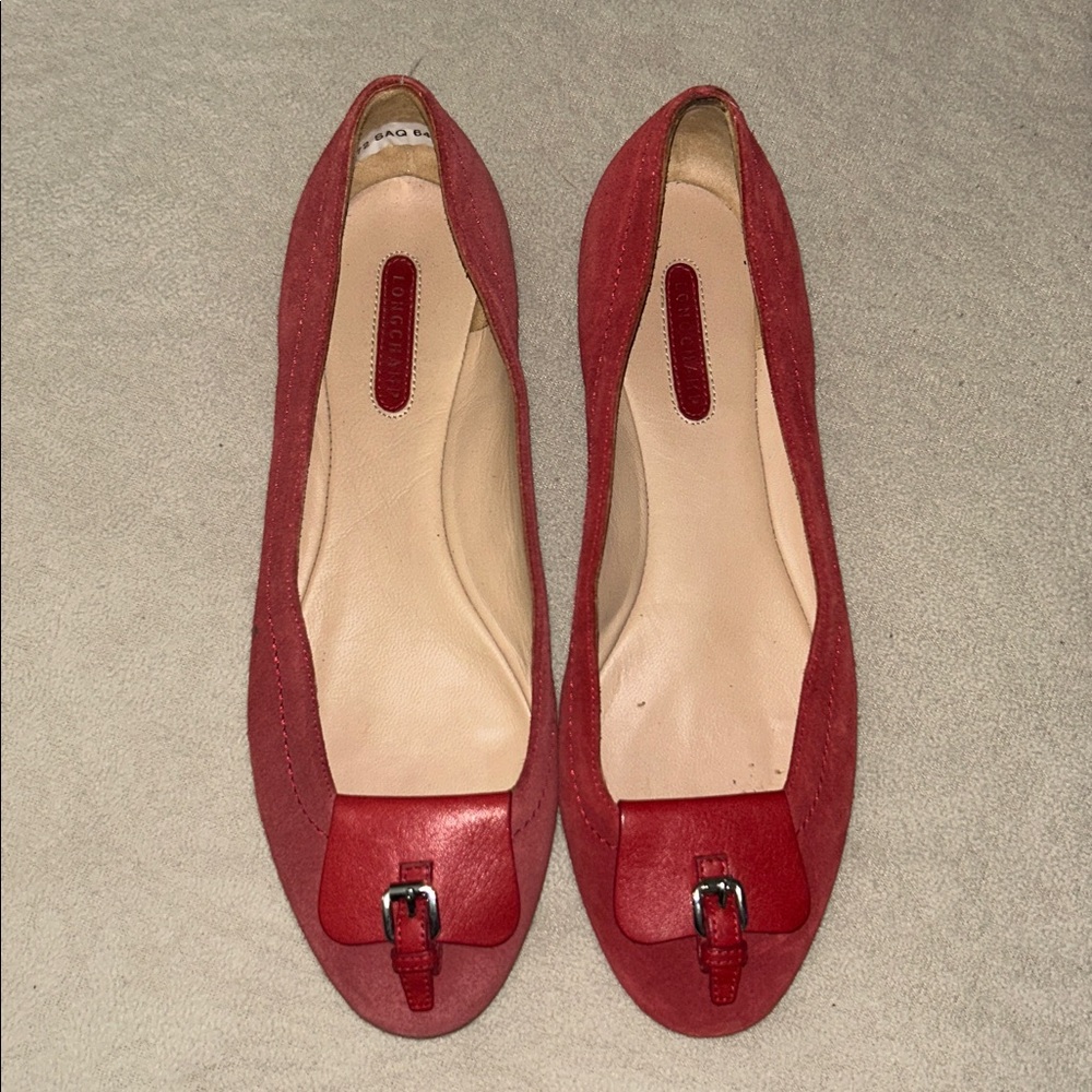 Longchamps Red Leather Buckle Flats